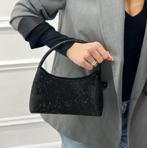 Primi Tacchi Montecarlo - Borsa Donna Manico Strass Elegante Nero, Argento E Oro Sale