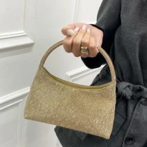 Primi Tacchi Montecarlo - Borsa Donna Manico Strass Elegante Nero, Argento E Oro Sale