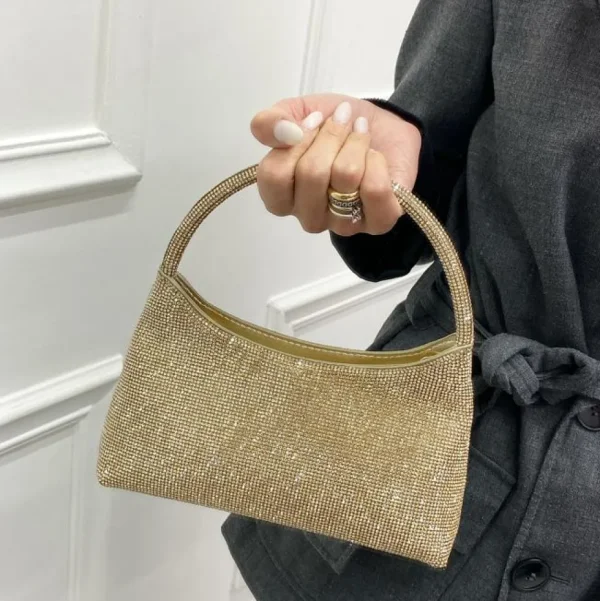Primi Tacchi Montecarlo - Borsa Donna Manico Strass Elegante Nero, Argento E Oro Sale