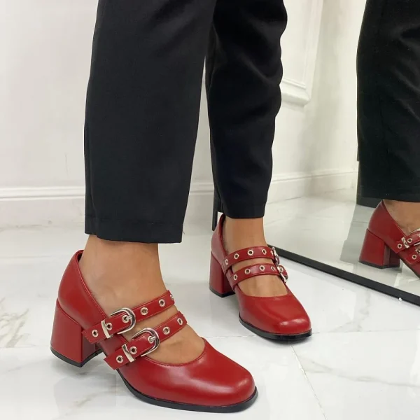 Primi Tacchi Morena - Décolleté Donna Punta Tacco Basso Quadrato Lucido ROSSO New