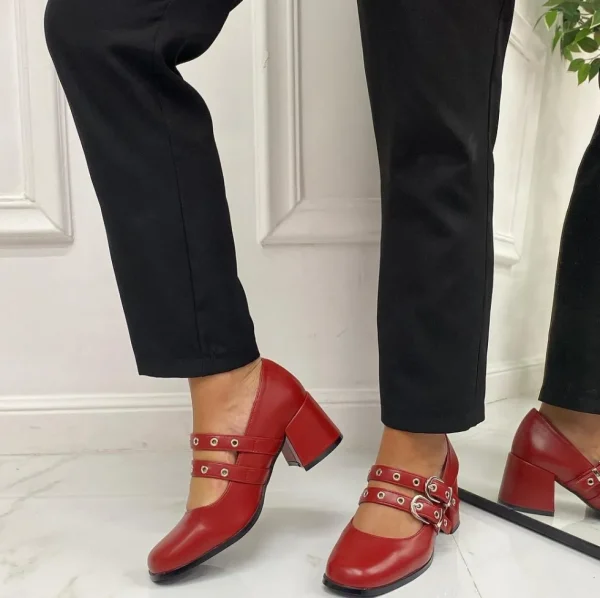 Primi Tacchi Morena - Décolleté Donna Punta Tacco Basso Quadrato Lucido ROSSO New