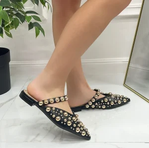 Primi Tacchi Morgan - Sabot Slippers Donna Punta Scarpe Borchie Casual Nero New