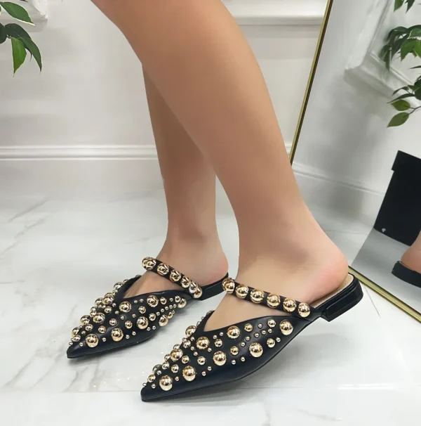 Primi Tacchi Morgan - Sabot Slippers Donna Punta Scarpe Borchie Casual Nero New