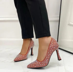 Primi Tacchi Natalie - Scarpe Décolleté Strass Elegante Tacco Rosso Outlet