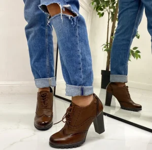 Primi Tacchi Niky - Stivaletto Donna Scarpa Tacco Alto Quadrato Casual Comodo Marro MARRONE Outlet