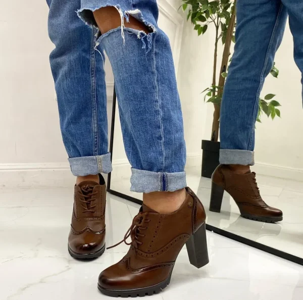 Primi Tacchi Niky - Stivaletto Donna Scarpa Tacco Alto Quadrato Casual Comodo Marro MARRONE Outlet