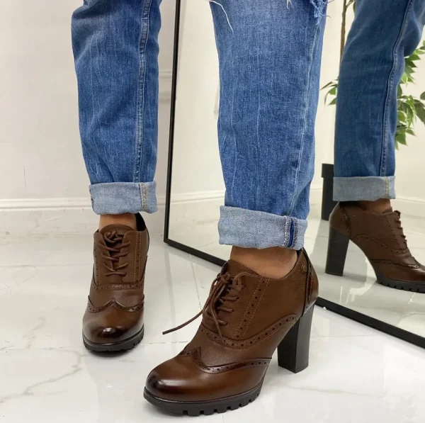 Primi Tacchi Niky - Stivaletto Donna Scarpa Tacco Alto Quadrato Casual Comodo Marro MARRONE Outlet