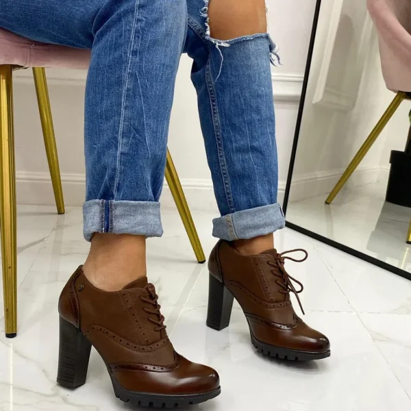Primi Tacchi Niky - Stivaletto Donna Scarpa Tacco Alto Quadrato Casual Comodo Marro MARRONE Outlet