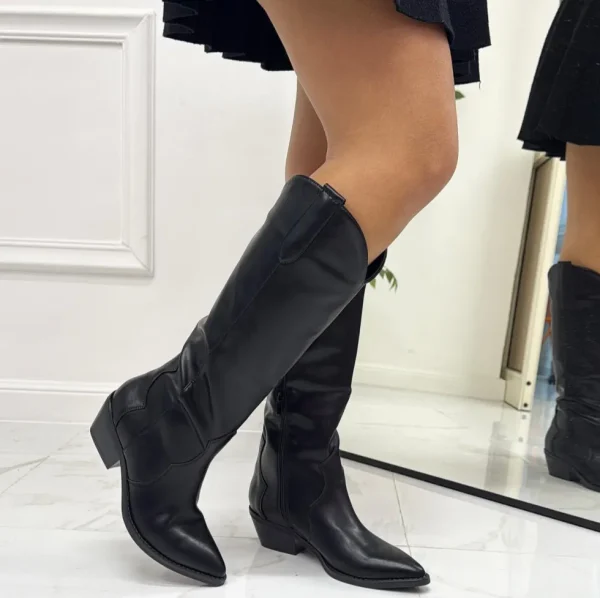 Primi Tacchi Nives - Stivale Donna Texano Alto Tacco Punta Casual Nero Outlet