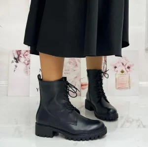 Primi Tacchi Oana - Stivaletto Donna Scarpa Anfibio Lacci Casual Comodo Nero Discount