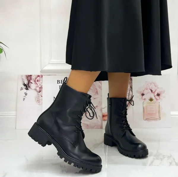 Primi Tacchi Oana - Stivaletto Donna Scarpa Anfibio Lacci Casual Comodo Nero Discount