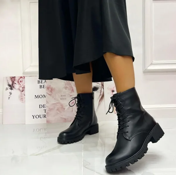 Primi Tacchi Oana - Stivaletto Donna Scarpa Anfibio Lacci Casual Comodo Nero Discount