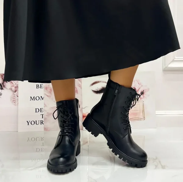 Primi Tacchi Oana - Stivaletto Donna Scarpa Anfibio Lacci Casual Comodo Nero Discount