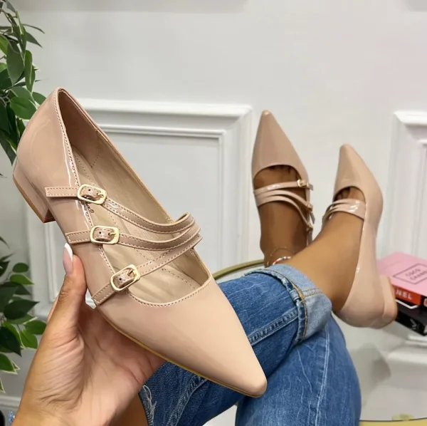 Primi Tacchi Olena - Scarpe Donna Ballerine Cinturini Comode Vernice Nude Discount