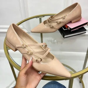 Primi Tacchi Olena - Scarpe Donna Ballerine Cinturini Comode Vernice Nude Discount
