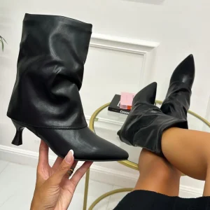 Primi Tacchi Olha- Stivaletti Donna Scarpa Tronchetto Punta Tacco Quadrato NERO Hot