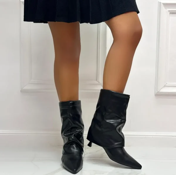 Primi Tacchi Olha- Stivaletti Donna Scarpa Tronchetto Punta Tacco Quadrato NERO Hot