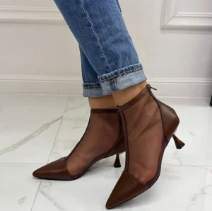Primi Tacchi Olivia - Stivaletti Donna Scarpa Tacco Clessidra MARRONE Clearance