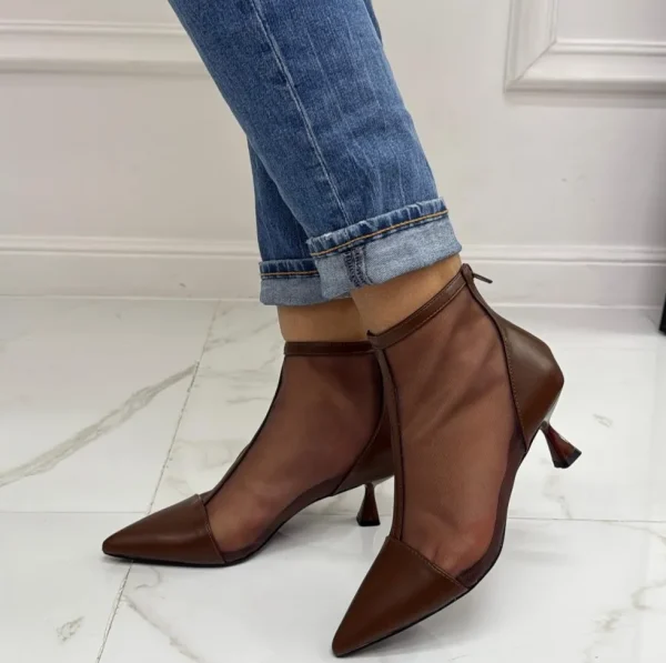 Primi Tacchi Olivia - Stivaletti Donna Scarpa Tacco Clessidra MARRONE Clearance