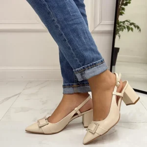 Primi Tacchi Olly - Decolleté Donna Punta Scarpa Tacco Quadrato BEIGE Clearance