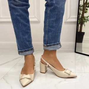 Primi Tacchi Olly - Decolleté Donna Punta Scarpa Tacco Quadrato BEIGE Clearance