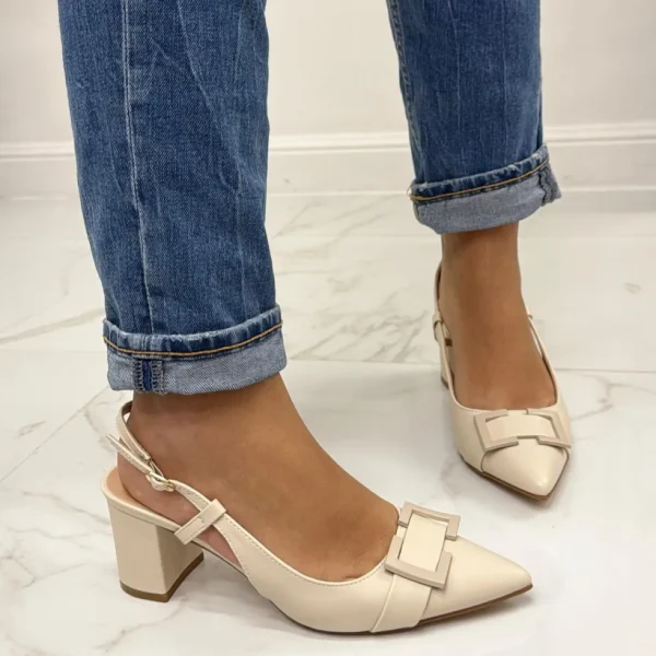 Primi Tacchi Olly - Decolleté Donna Punta Scarpa Tacco Quadrato BEIGE Clearance