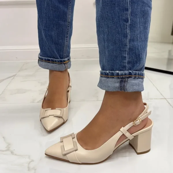 Primi Tacchi Olly - Decolleté Donna Punta Scarpa Tacco Quadrato BEIGE Clearance