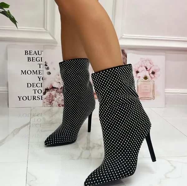 Primi Tacchi Pam - Stivaletti Donna Tacco Strass Punta Nero Discount