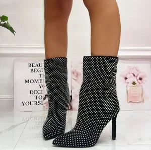 Primi Tacchi Pam - Stivaletti Donna Tacco Strass Punta Nero Discount