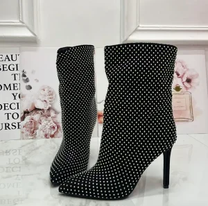 Primi Tacchi Pam - Stivaletti Donna Tacco Strass Punta Nero Discount