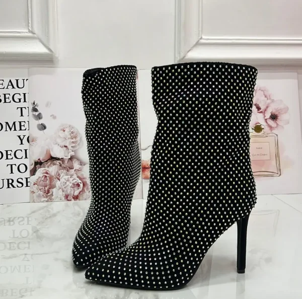 Primi Tacchi Pam - Stivaletti Donna Tacco Strass Punta Nero Discount