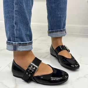 Primi Tacchi Pamela - Scarpe Donna Ballerine Cinturino Comode Lucido Nero Sale