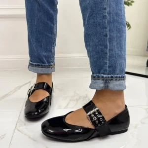 Primi Tacchi Pamela - Scarpe Donna Ballerine Cinturino Comode Lucido Nero Sale