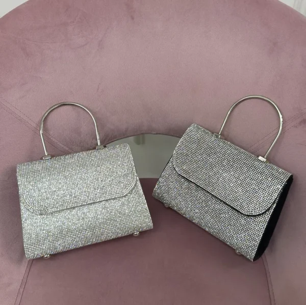 Primi Tacchi Paris - Borsa Donna Manico Strass Elegante Nero, Argento Sale