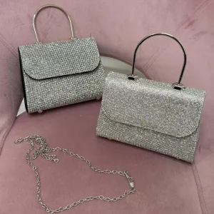Primi Tacchi Paris - Borsa Donna Manico Strass Elegante Nero, Argento Sale