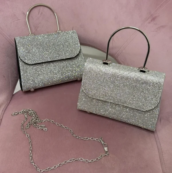 Primi Tacchi Paris - Borsa Donna Manico Strass Elegante Nero, Argento Sale