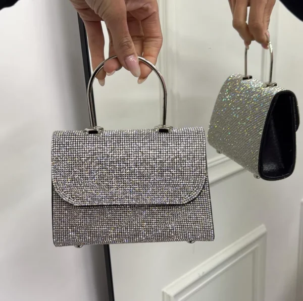 Primi Tacchi Paris - Borsa Donna Manico Strass Elegante Nero, Argento Sale