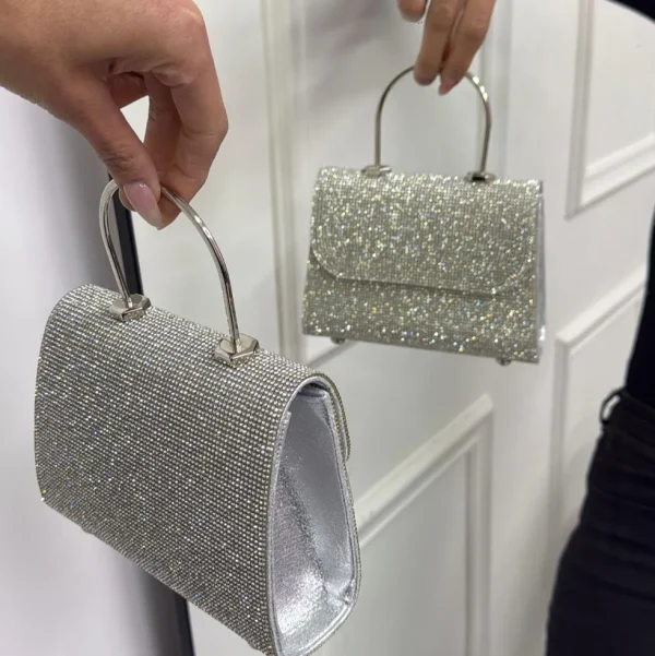 Primi Tacchi Paris - Borsa Donna Manico Strass Elegante Nero, Argento Sale