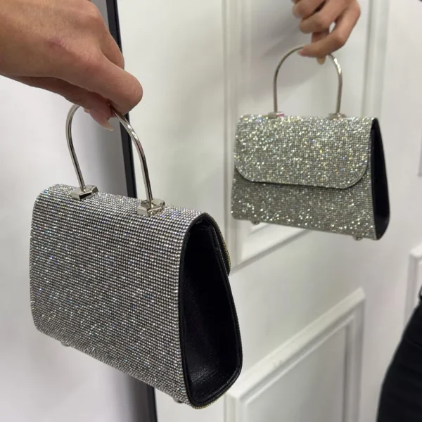 Primi Tacchi Paris - Borsa Donna Manico Strass Elegante Nero, Argento Sale