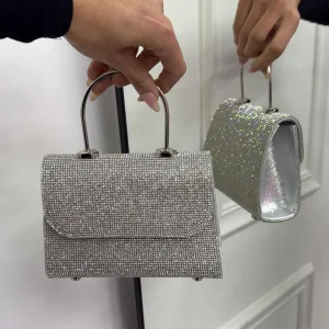 Primi Tacchi Paris - Borsa Donna Manico Strass Elegante Nero, Argento Sale