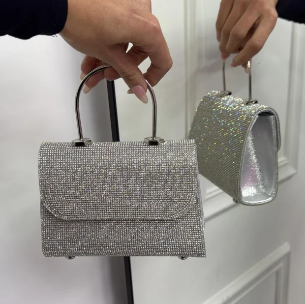 Primi Tacchi Paris - Borsa Donna Manico Strass Elegante Nero, Argento Sale