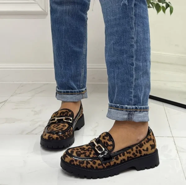 Primi Tacchi Perla - Mocassino Donna Scarpa Gioiello Casual Elegante Leopardato Ner Fashion