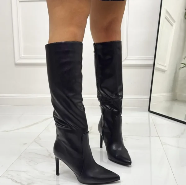Primi Tacchi Pridy - Stivale Alto Donna Scarpa Punta Tacco Spillo Nero Outlet