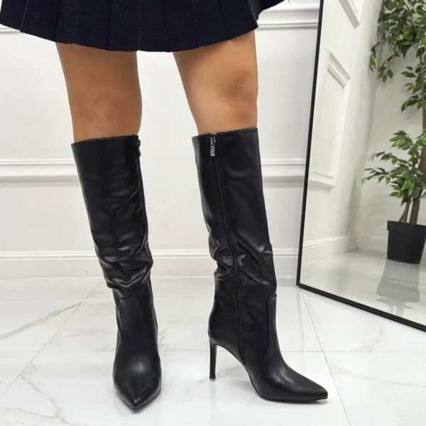 Primi Tacchi Pridy - Stivale Alto Donna Scarpa Punta Tacco Spillo Nero Outlet