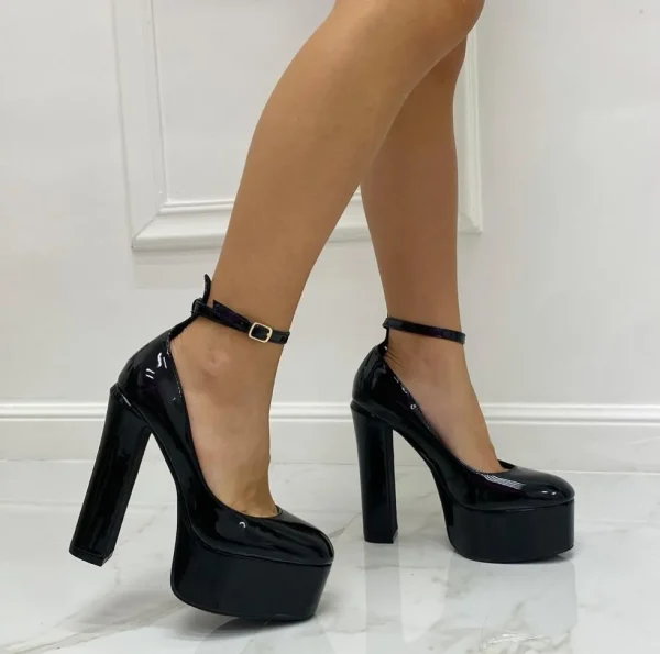 Primi Tacchi Pumps - Décolleté Donna Scarpa Cinturino Tacco Quadrato Plateau Elegan Best