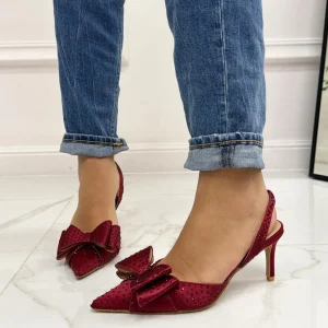 Primi Tacchi Queen - Decolleté Donna Punta Scarpa Tacco Basso Strass BORDEAUX Fashion