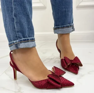 Primi Tacchi Queen - Decolleté Donna Punta Scarpa Tacco Basso Strass BORDEAUX Fashion