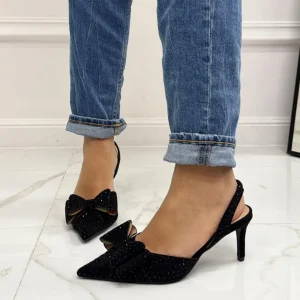 Primi Tacchi Queen - Decolleté Donna Punta Scarpa Tacco Basso Strass Nero New