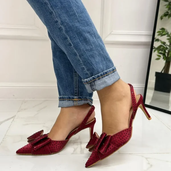 Primi Tacchi Queen - Decolleté Donna Punta Scarpa Tacco Basso Strass BORDEAUX Fashion