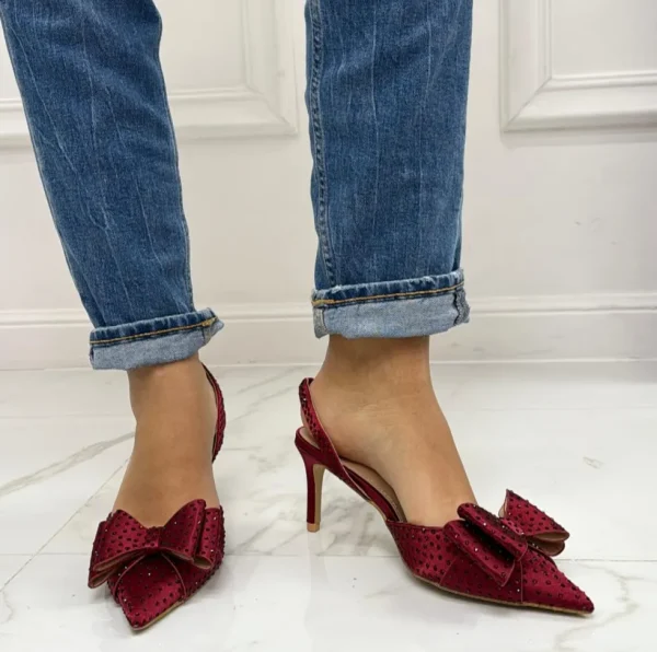 Primi Tacchi Queen - Decolleté Donna Punta Scarpa Tacco Basso Strass BORDEAUX Fashion